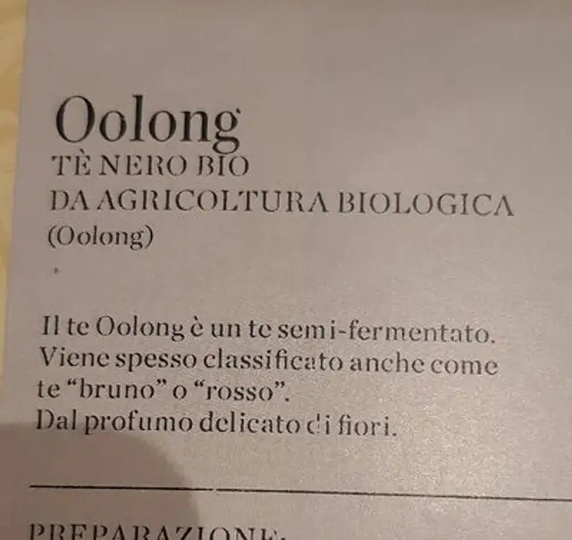Oolong te' nero nutrition facts table