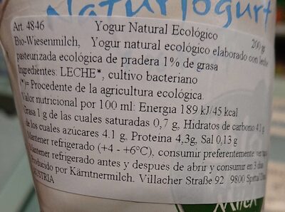 Naturjogurt 1% Fett nutrition facts table