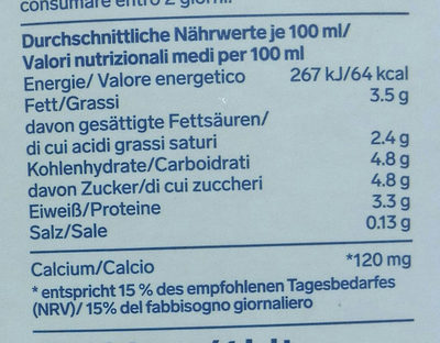 Premium Alpenmilch 3.5% fett nutrition facts table