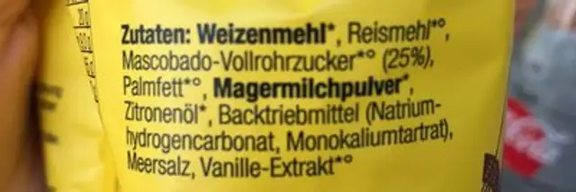Lemon-keks ingredients label