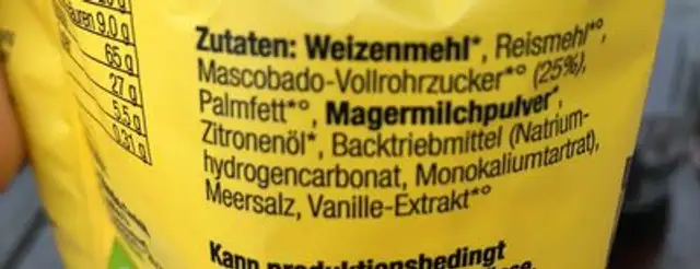 Lemon-keks nutrition facts table