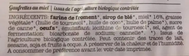 Verival Bio Bio Honig Waffeln ingredients label