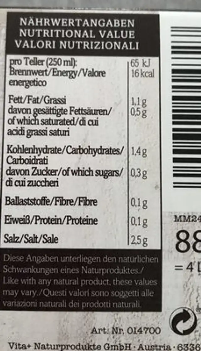 Gemüsesuppenwürfwl, Hefefrei ingredients label