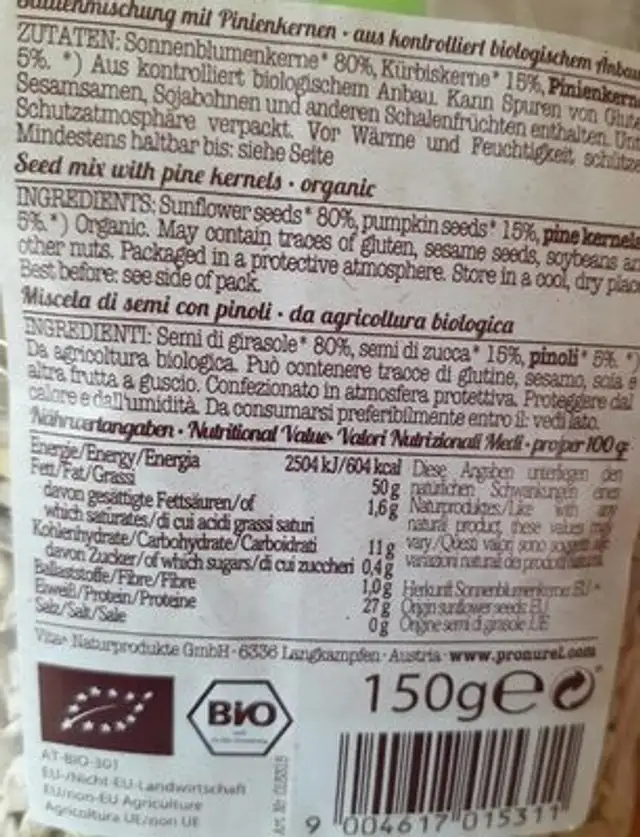 Kerne mix bio salat nutrition facts table