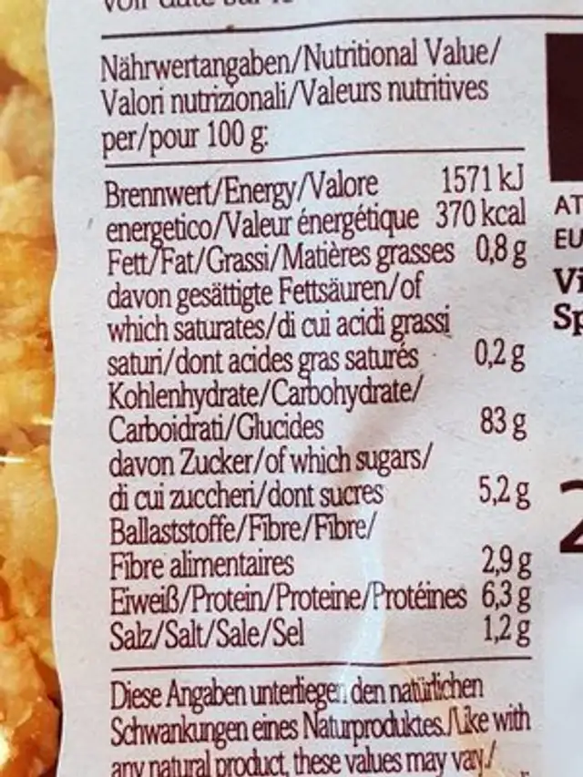 Bio cornflakes ingredients label