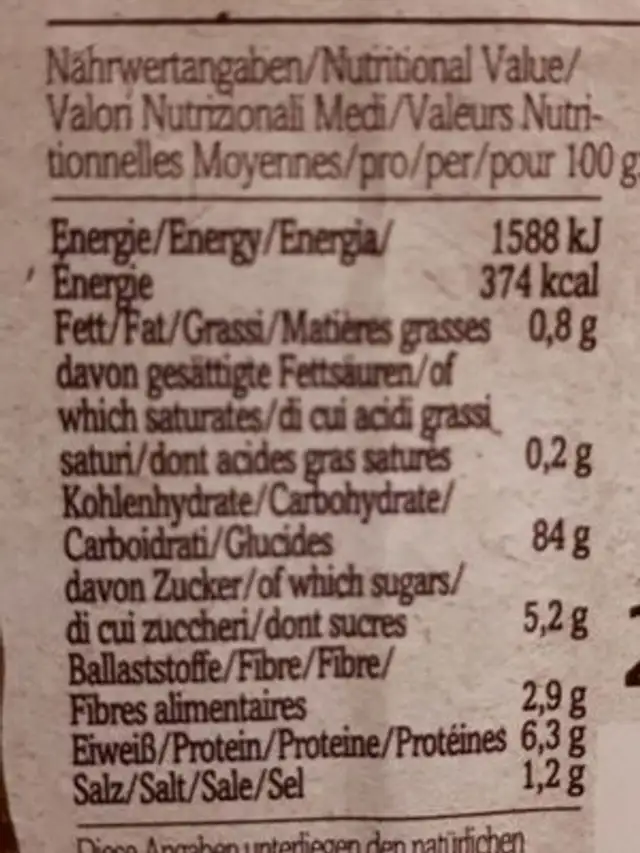 Bio cornflakes nutrition facts table