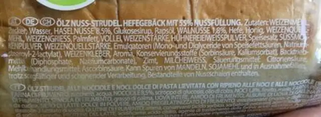Nuss Strudel ingredients label