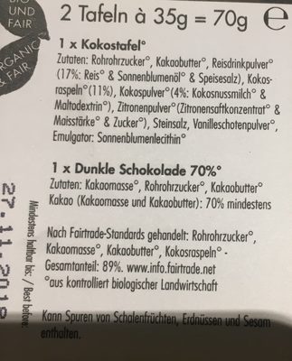 Zotter Chocolate Labooko "Pieces of Pure Joy" Chocolate ingredients label