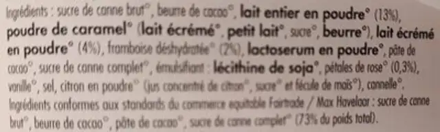 Zotter Chocolate Mitzi Blue "Rock `N Roses" Chocolate ingredients label