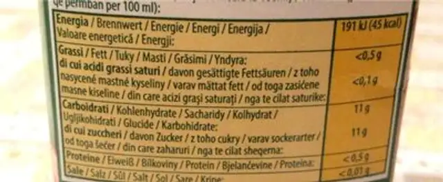 Mela Apfel nutrition facts table