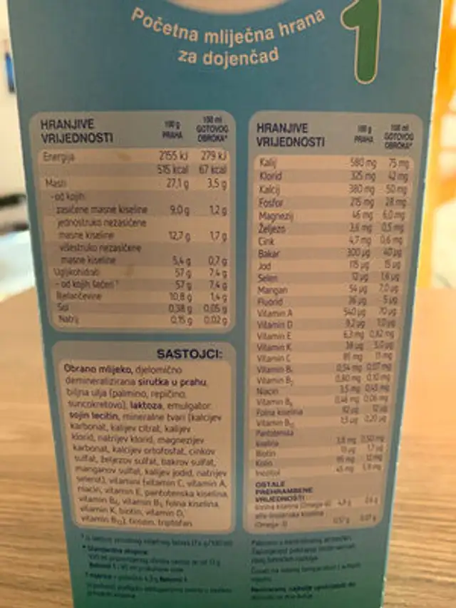 Bebimil ingredients label