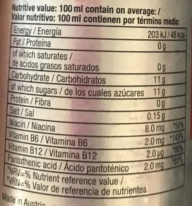 Power Horse nutrition facts table