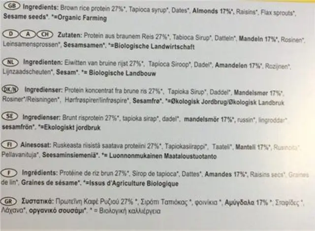 Bio Protein, 6 X nutrition facts table