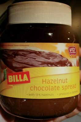 Billa Hazelnut chocolate spread front packaging