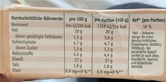 Green Cuisine Vegetarische BBQ Streifen nutrition facts table