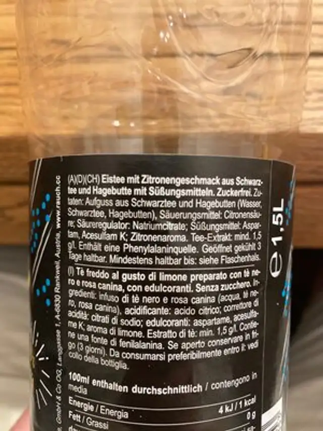 Eistee Zitrone Zero ingredients label