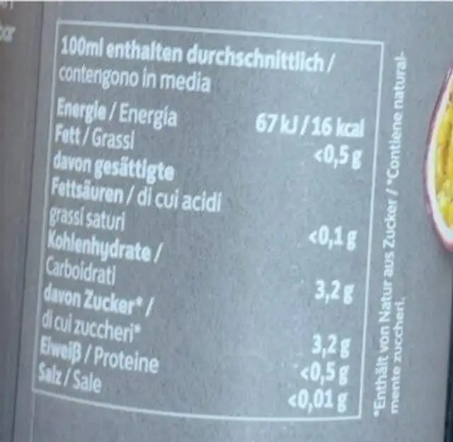 Weisser tee nutrition facts table