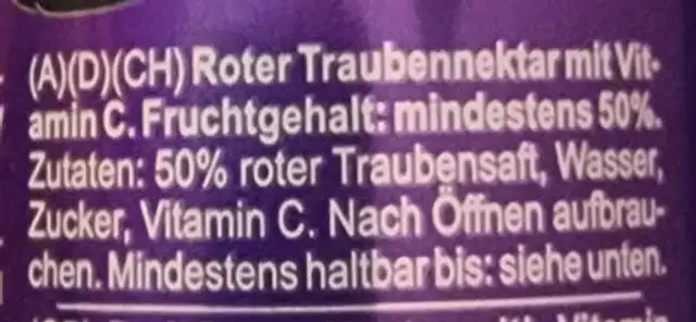 Bravo Red Grape ingredients label