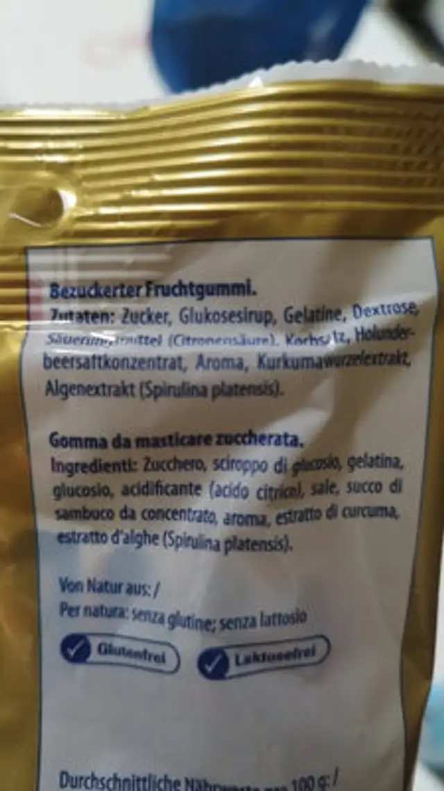 Sportgummi ingredients label