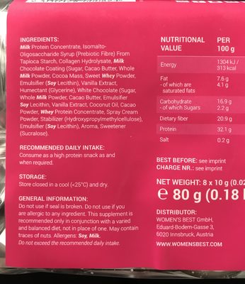Protein bites chocolate ingredients label