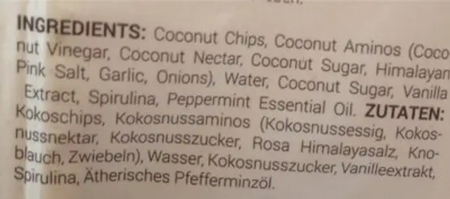 COCONUT CHIPS nutrition facts table