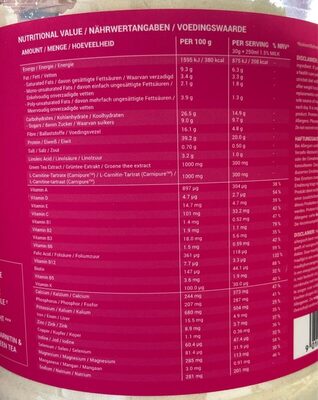 Shape body shake nutrition facts table