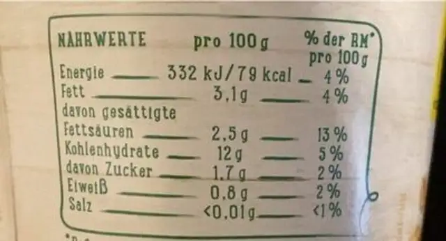 Bio Hafer natur nutrition facts table
