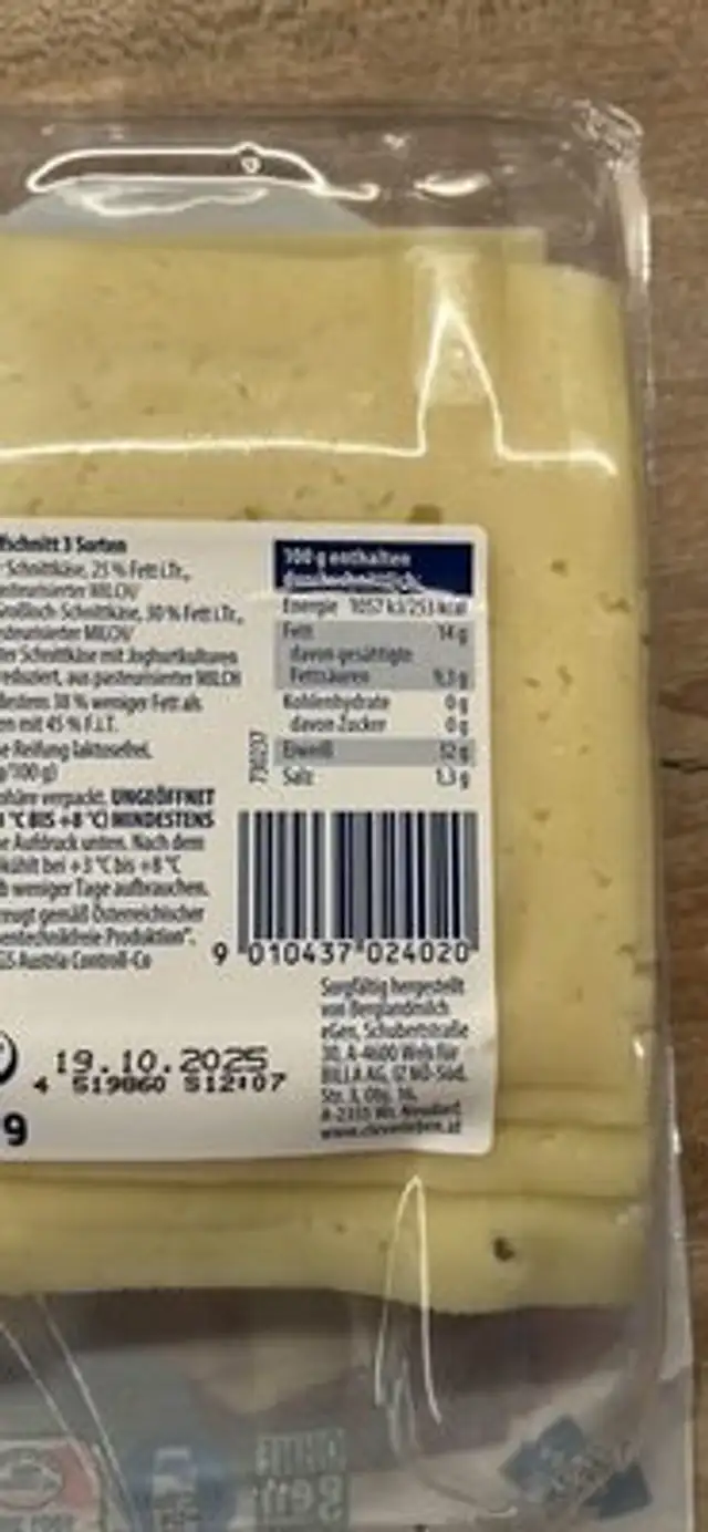 clever KÄSE AUFSCHNITT LIGHT nutrition facts table