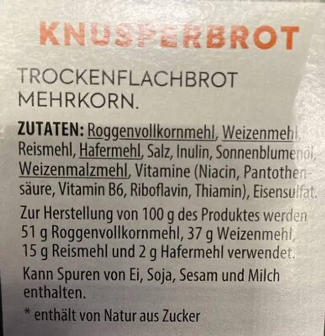 Knusperbrot ingredients label