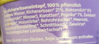 Bio Kichererbseneintopf ingredients label