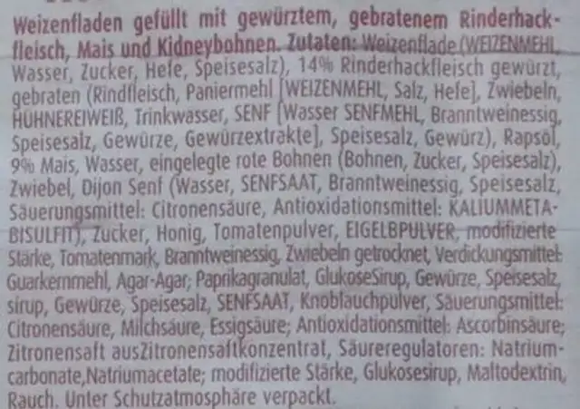 Pita Roll - Mexican Ranger ingredients label