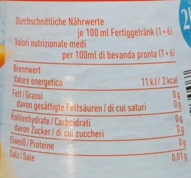 Sirup - Orange-Mango ohne Zucker nutrition facts table