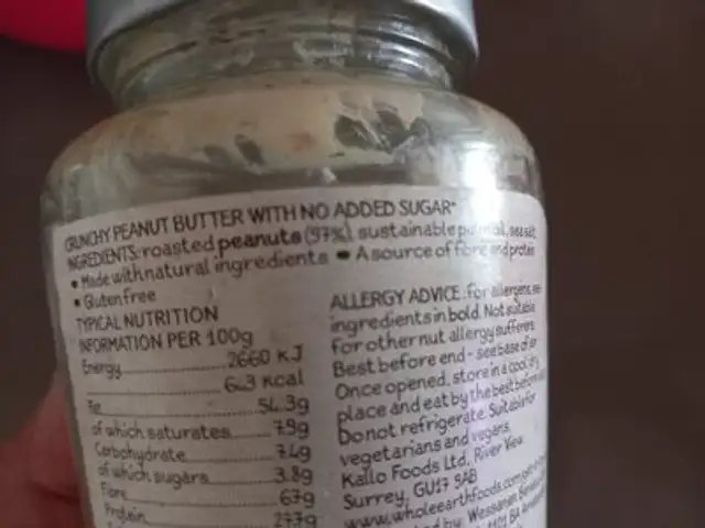 Crunchy peanut butter ingredients label