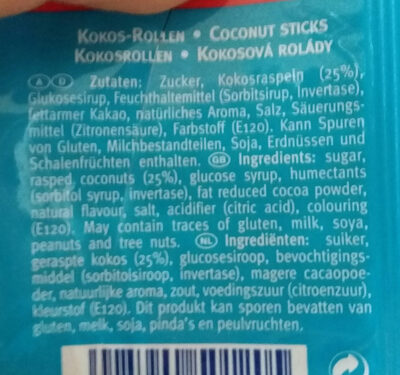 Kokos-Rollen ingredients label