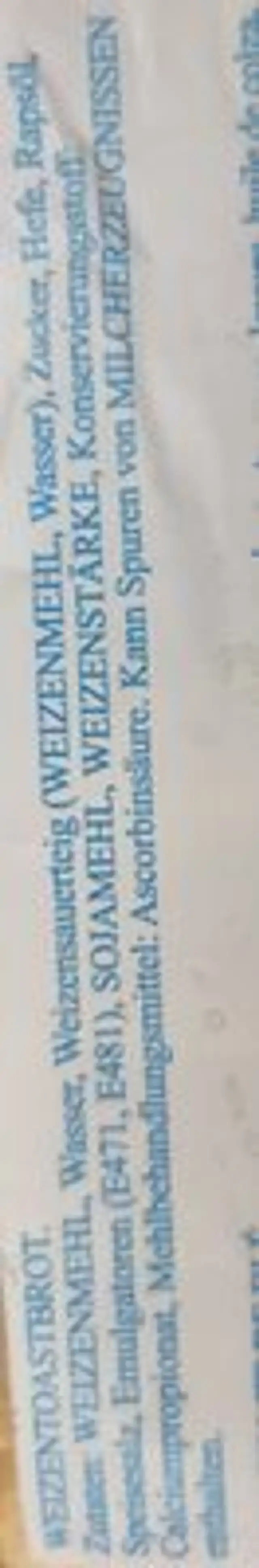 Pain de mie ingredients label