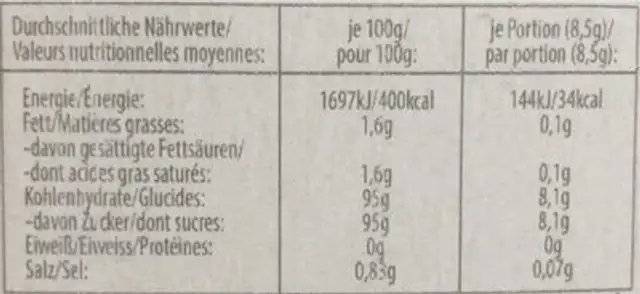 Bonbons mit Fruchtgeschmack nutrition facts table
