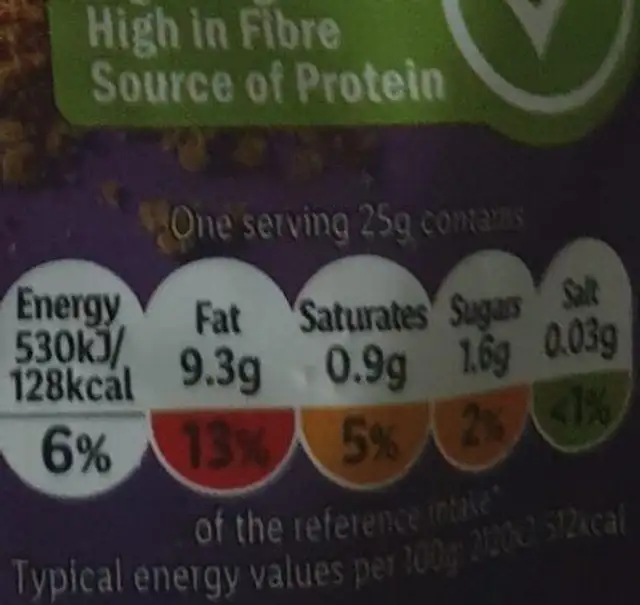 Fruity Linseed mix nutrition facts table