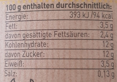 Bergbauern Joghurt Vanille nutrition facts table