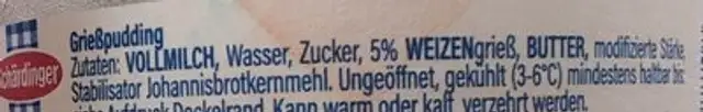 Grieß Pudding - Natur ingredients label