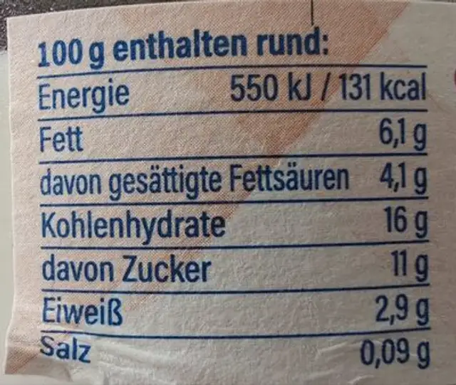 Grieß Pudding - Natur nutrition facts table