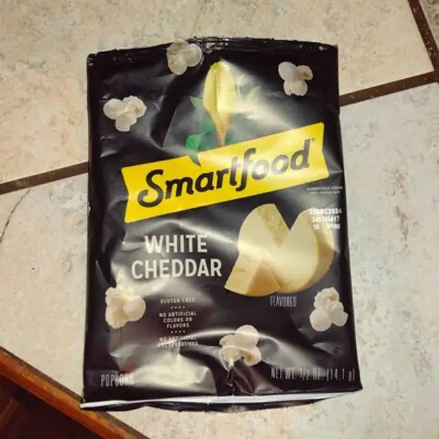 White cheddar popcorn front packaging