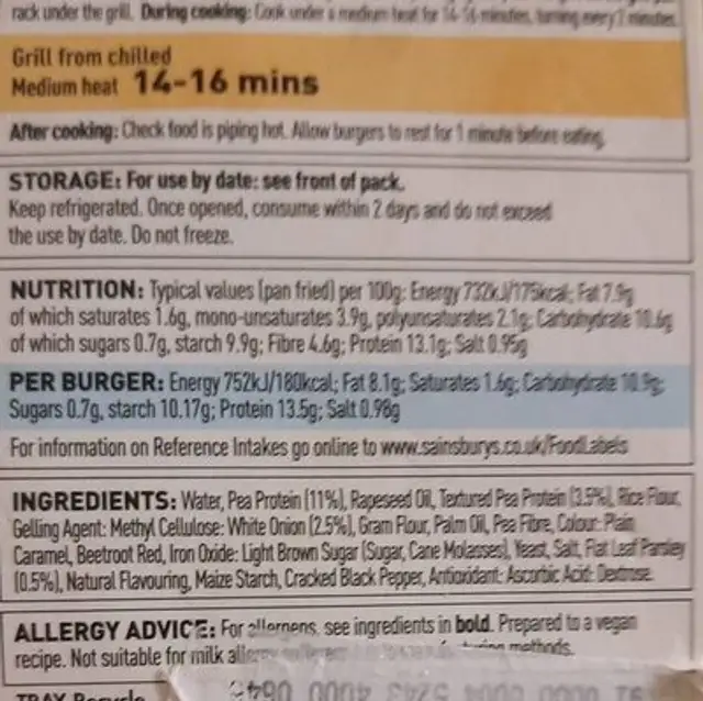 Quater poundrrs burger nutrition facts table