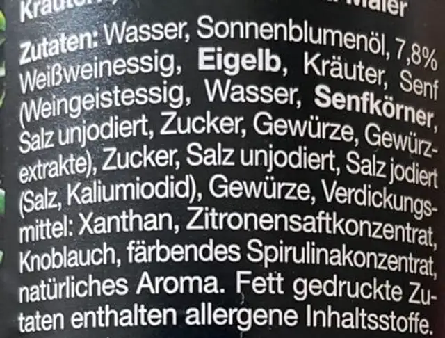 Kräuterdressing ingredients label