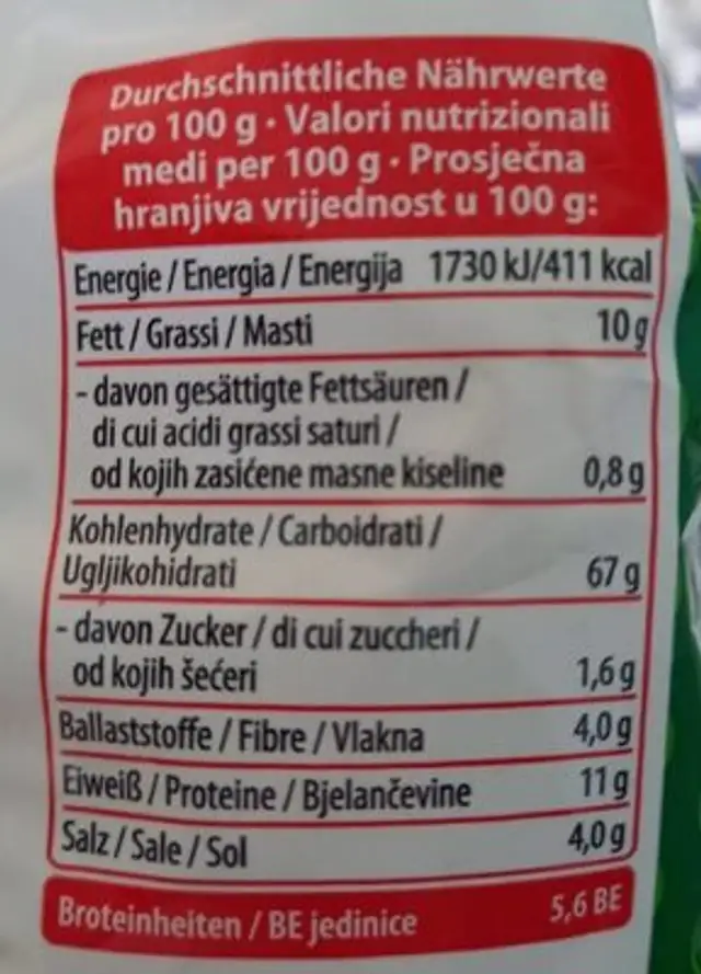 Snack Mix nutrition facts table