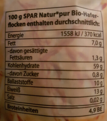 Bio Haferflocken Kleinblatt ingredients label