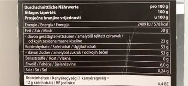 heidelbeere nutrition facts table