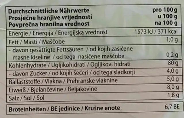 Bio-Cornflakes nutrition facts table