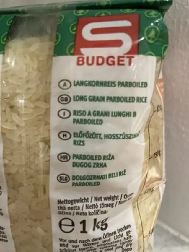 Long grain parboiled rice ingredients label