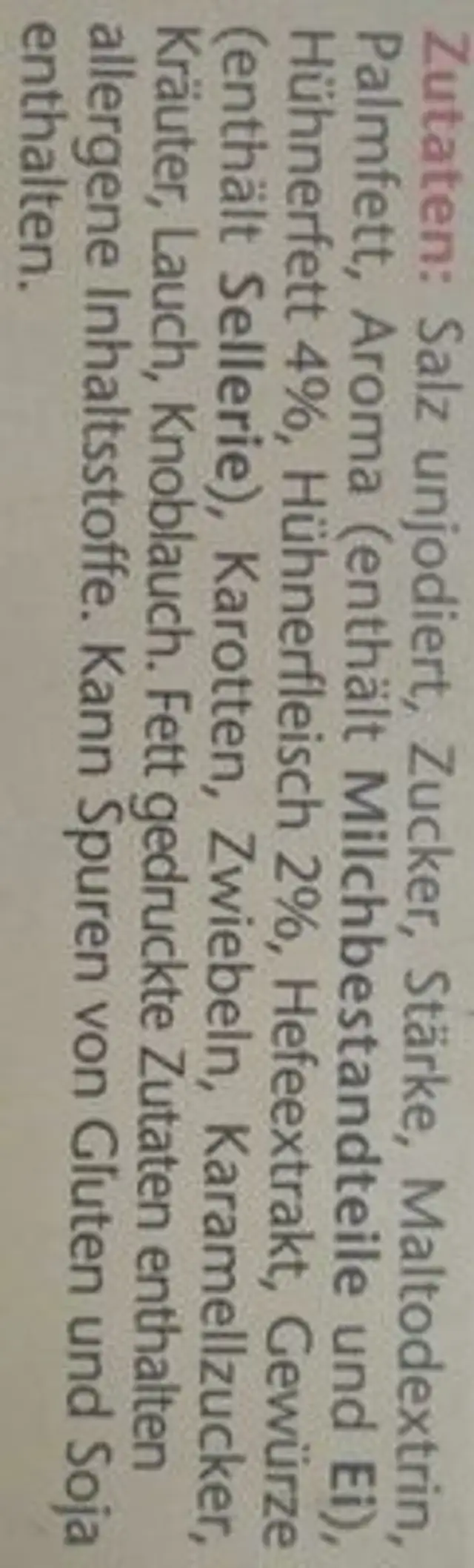 Hühner Suppe ingredients label