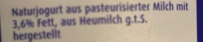 Naturjoghurt aus Heumilch 3,6% ingredients label